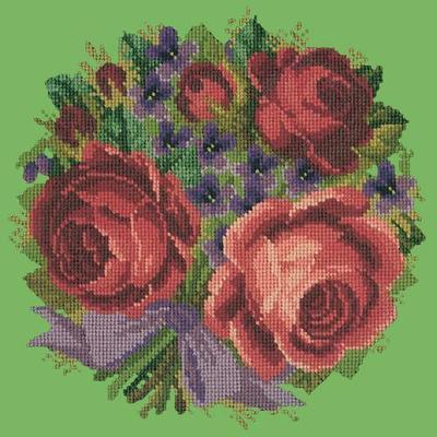 Violets & Roses Needlepoint Kit Kits Elizabeth Bradley Design Grass Green 
