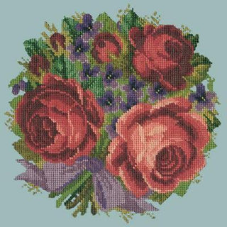 Violets & Roses Needlepoint Kit Kits Elizabeth Bradley Design Pale Blue 
