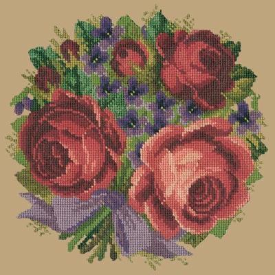 Violets & Roses Needlepoint Kit Kits Elizabeth Bradley Design Sand 
