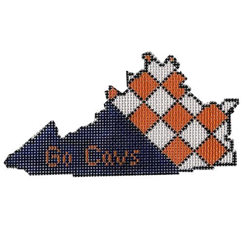 Virginia w/ Go Cavs on Navy & Orange Painted Canvas Kangaroo Paw Designs 