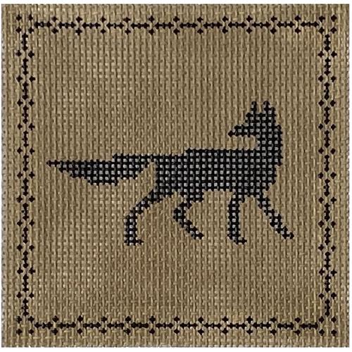 Walking Fox Coaster Painted Canvas The Plum Stitchery  - 1