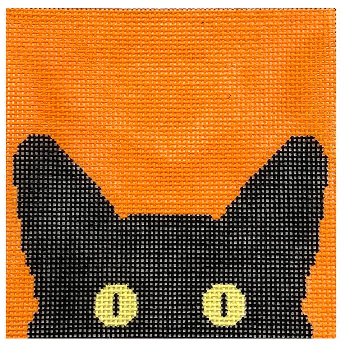Warhol Cat Orange Painted Canvas Eye Candy Needleart  - 1