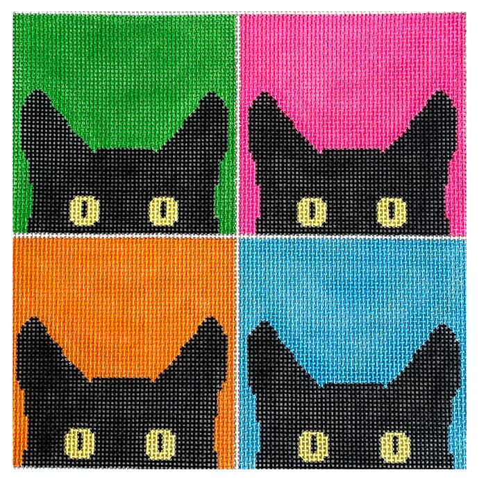 Warhol Cats on 18 ct. Painted Canvas Eye Candy Needleart  - 1