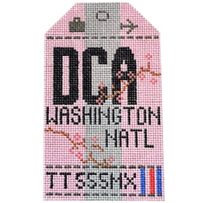 Washington DCA Vintage Travel Tag Painted Canvas Hedgehog Needlepoint 
