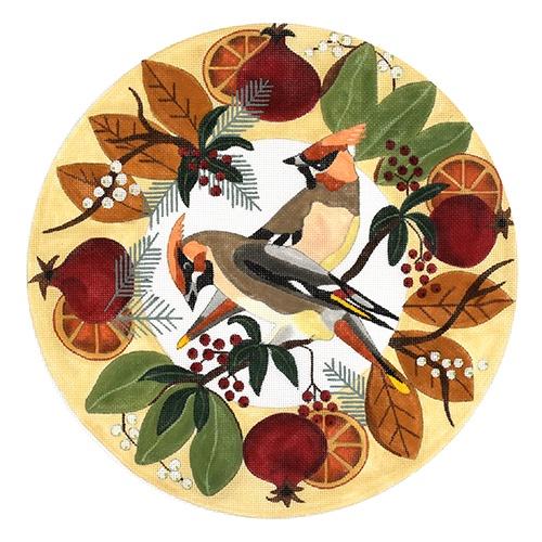 Waxwings in Wreath Painted Canvas Melissa Prince Designs 