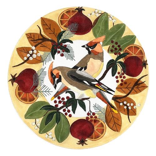 Waxwings in Wreath Painted Canvas Melissa Prince Designs  - 1