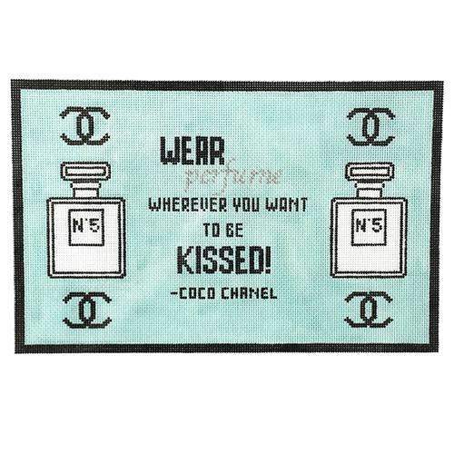 "Wear Perfume" Coco Chanel   Blue Painted Canvas Kimberly Ann Needlepoint 
