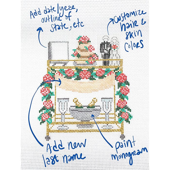 Wedding Bar Cart - Bride & Groom Painted Canvas Morgan Julia Designs 