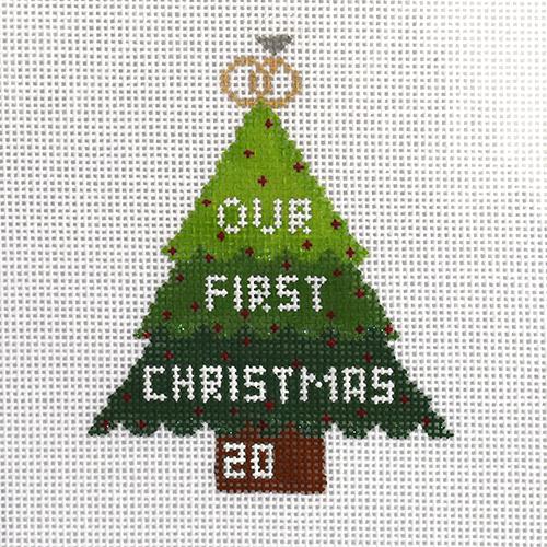 Wedding Rings Christmas Tree Ornament Painted Canvas Kimberly Ann Needlepoint  - 1