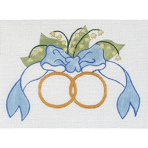 Wedding Rings with Blue Bow Painted Canvas The Meredith Collection  - 1