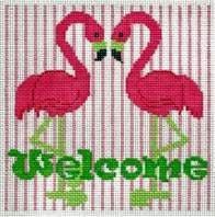 Welcome Flamingos Painted Canvas Two Sisters Needlepoint 