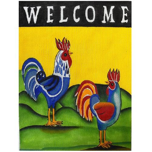 Welcome Roosters Painted Canvas Ewe & Eye 