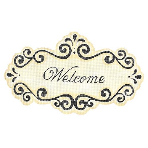 Welcome Sign with Scrollwork Painted Canvas Pepperberry Designs 