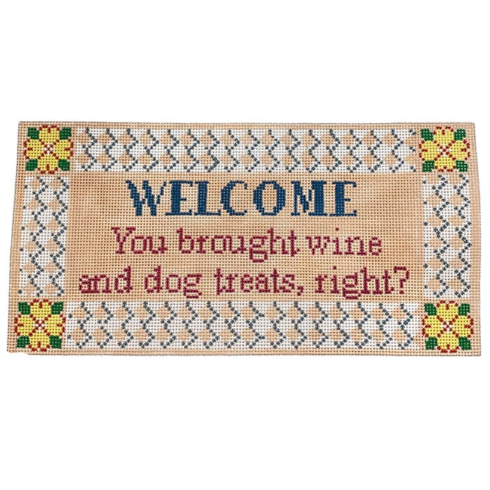 Welcome Wine Dogs Treats Painted Canvas All About Stitching/The Collection Design 