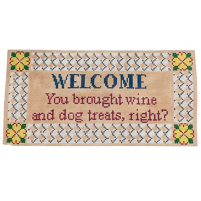 Welcome Wine Dogs Treats Painted Canvas All About Stitching/The Collection Design 
