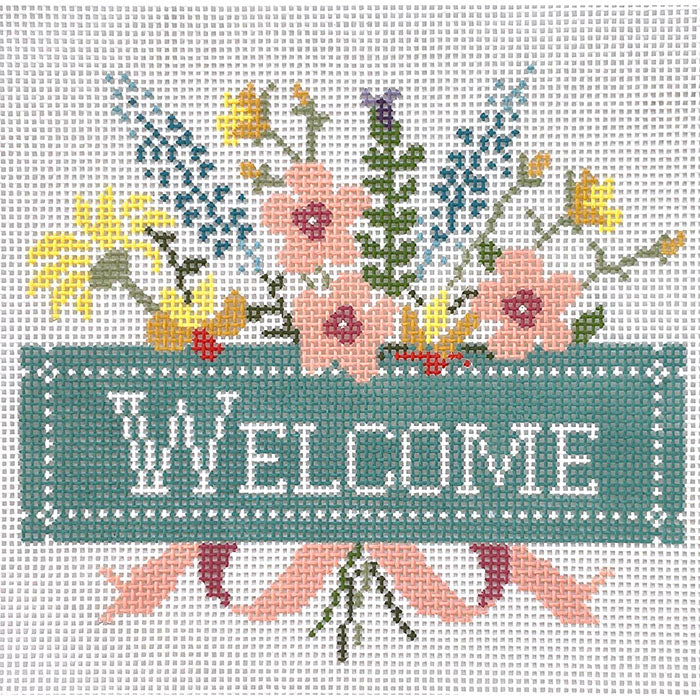 Welcome with Flowers Painted Canvas Le Point Studio 