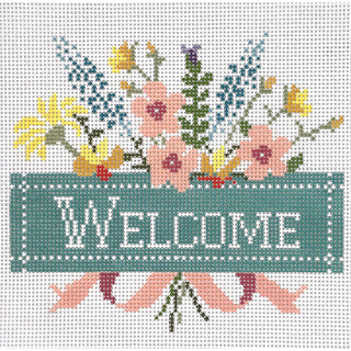 Welcome with Flowers Painted Canvas Le Point Studio 
