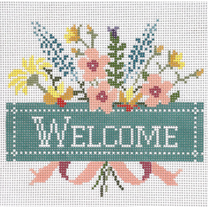 Welcome with Flowers Painted Canvas Le Point Studio 
