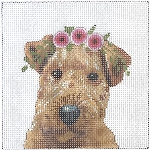 Welsh Terrier with Floral Crown Painted Canvas Colors of Praise 