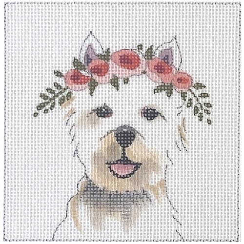 Westie Dog with Floral Crown Painted Canvas Colors of Praise 