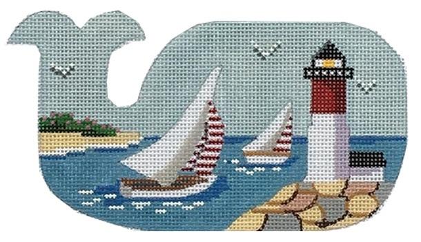 Whale - Sailboats and Lighthouse Painted Canvas CBK Needlepoint Collections 
