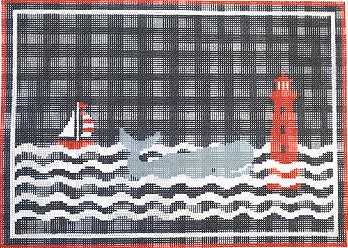 Whale with Lighthouse Painted Canvas CBK Needlepoint Collections 