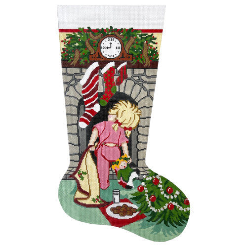 Where is Santa? Girl Stocking Painted Canvas Lee's Needle Art Inc. 