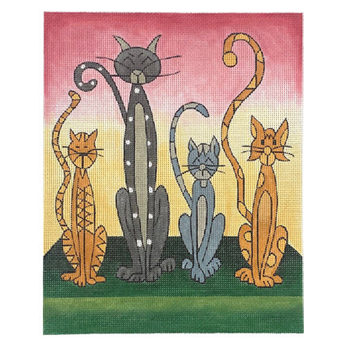 Whimsical Cat Painted Canvas PLD Designs 