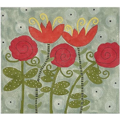 Whimsical Flowers Painted Canvas ditto! Needle Point Works 