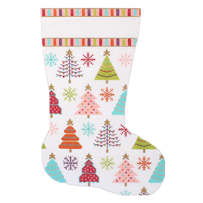 Whimsical Trees Stocking Painted Canvas Stitch Rock Designs  - 1