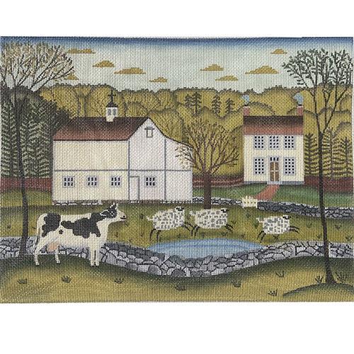 White Barn with Sheep Painted Canvas Painted Pony Designs  - 1