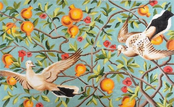 White Birds and Pomegranates Painted Canvas Colors of Praise 