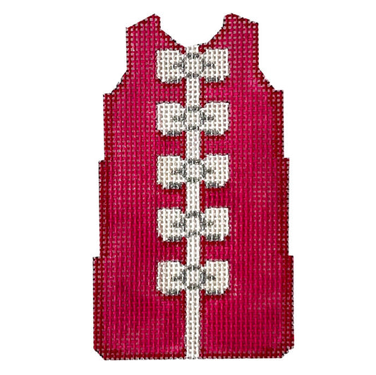 White Bows on Hot Pink Mini Shift Painted Canvas Two Sisters Needlepoint 