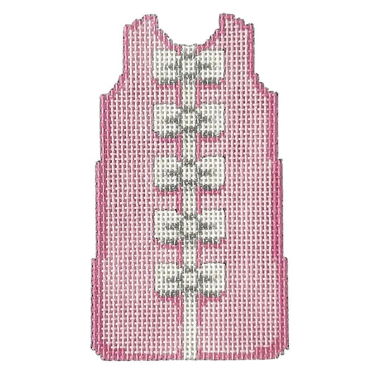 White Bows on Pink Mini Shift Painted Canvas Two Sisters Needlepoint 