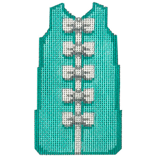 White Bows on Turquoise Mini Shift Painted Canvas Two Sisters Needlepoint 