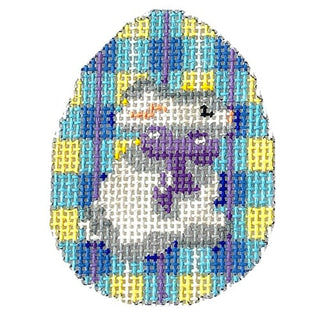 White Bunny / Blue Plaid Mini Egg Painted Canvas Associated Talents 
