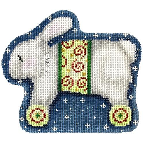 White Bunny on Wheels Ornament Painted Canvas Associated Talents  - 1
