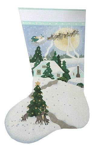 White Christmas Stocking Painted Canvas Melissa Shirley Designs  - 1