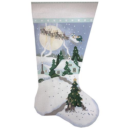 White Christmas Stocking TTR Painted Canvas Melissa Shirley Designs 