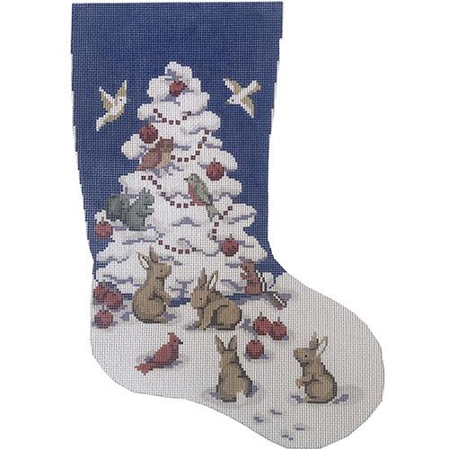 White Christmas Tree with Woodland Animals Stocking Painted Canvas The Colonial Needle Company 