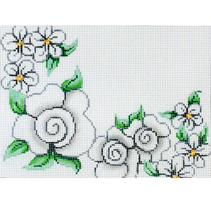 White Floral Sign Painted Canvas Patti Mann  - 1
