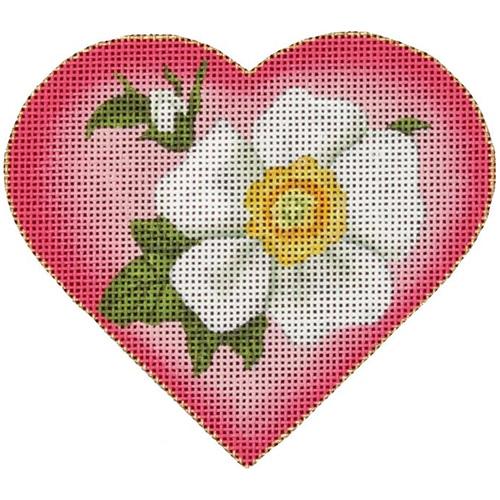 White Flower Heart with Pink Background Painted Canvas Melissa Shirley Designs 