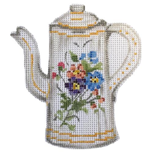 White & Gold Kettle Painted Canvas The Plum Stitchery  - 1