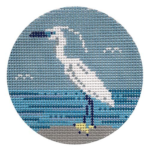 White Heron Round Painted Canvas Thorn Alexander 