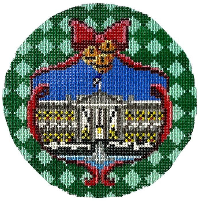 White House Ornament Painted Canvas Susan Battle Needlepoint  - 1