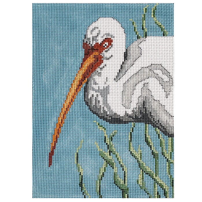 White Ibis on 18 Painted Canvas Needle Crossings 
