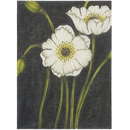 White Large Poppy on Black Painted Canvas & More 