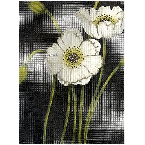White Large Poppy on Black Painted Canvas & More  - 1