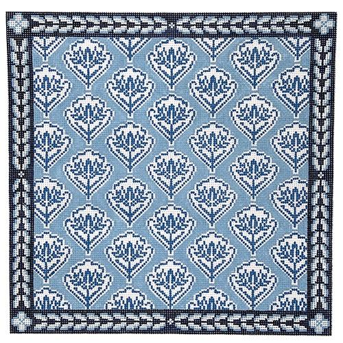 White Medallion Floral Pillow Painted Canvas Anne Fisher Needlepoint LLC 
