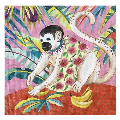 White Monkey with Banana Painted Canvas Colors of Praise 